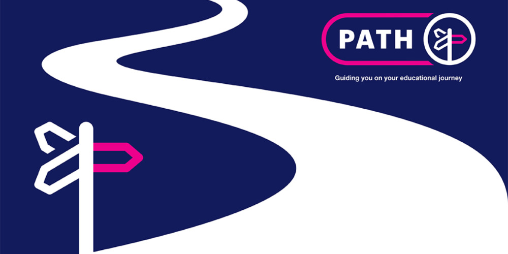 A logo showing the words PATH against a blue and white background A logo showing the words PATH against a blue and white background